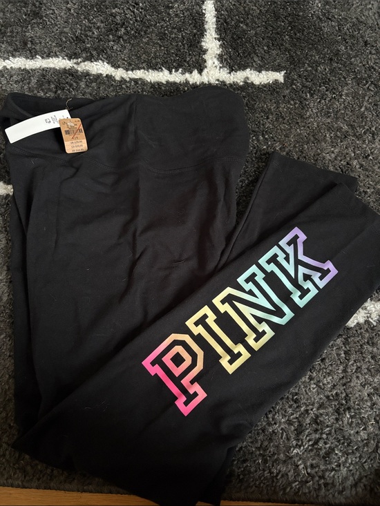 PINK Victoria's Secret Pants - NEW PINK Victoria's Secret Black Leggings with Rainbow PINK Logo
